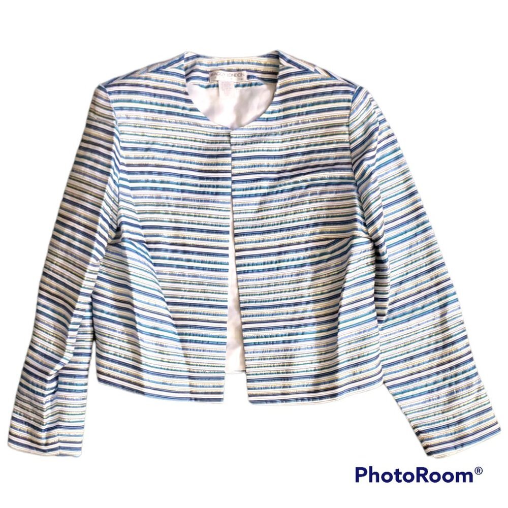 NWT Maggy London Striped Metallic Open Front Blazer Size 12P Jacket Size
